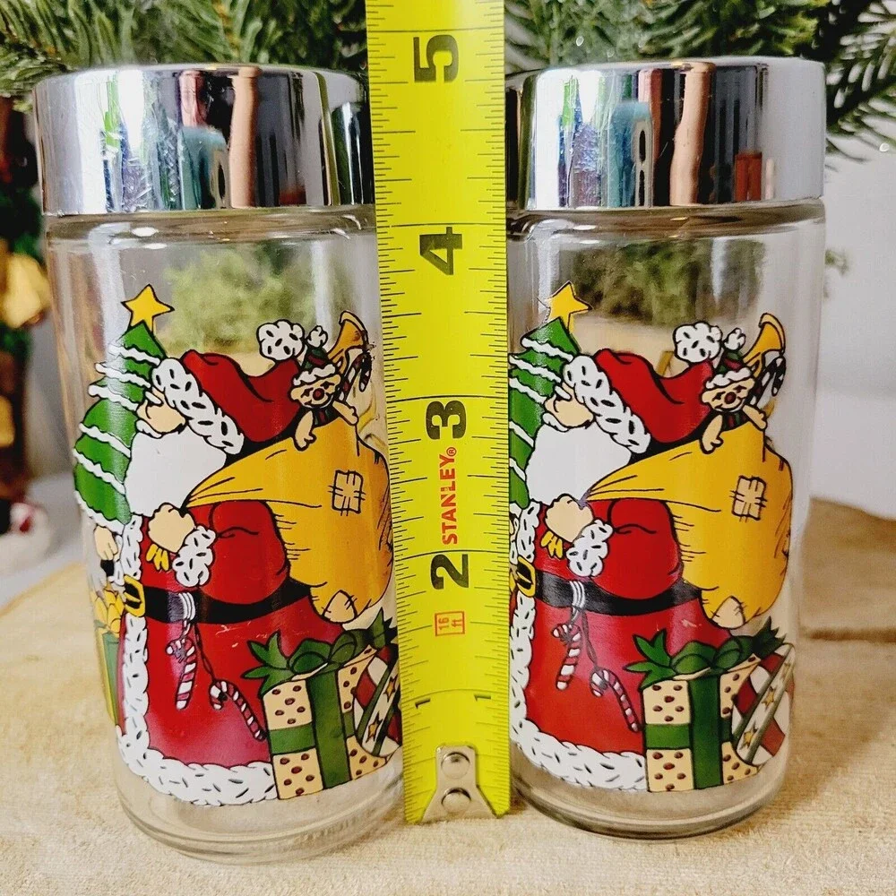 Anchor Hocking Salt & Pepper Shakers Seasons Greetings Victorian Santa Christmas